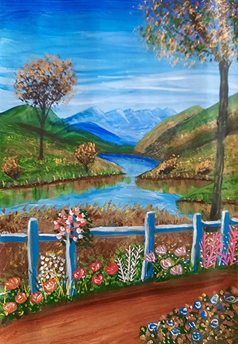 Blue fence at the lake